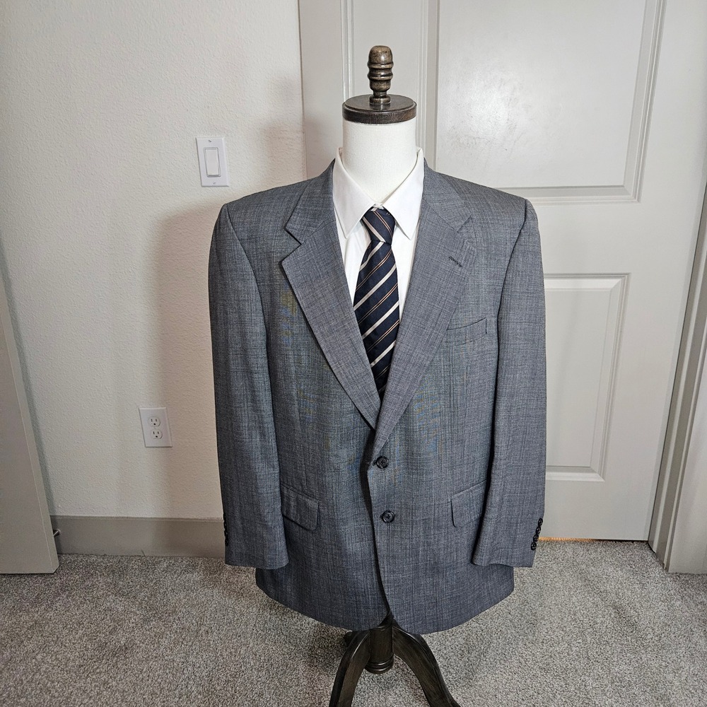 Burberrys Mens Vintage Gray Two Button Blazer Sport Coat Jacket‎ Gray 44R